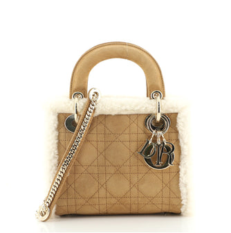 Christian Dior Lady Dior Chain Bag Cannage Quilt Shearling Mini