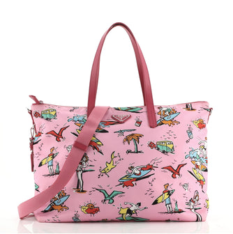 Prada Convertible Zip Tote Printed Tessuto Large