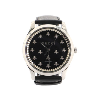 Gucci G-Timeless Bee Automatic Watch Stainless Steel and Leather with Onyx 42