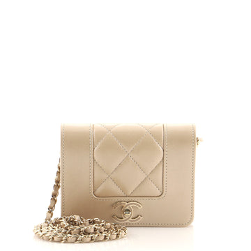 Chanel Mademoiselle Vintage Card Holder on Chain Quilted Iridescent Calfskin Mini