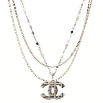 Chanel CC Pendant Necklace Metal with Crystal and Faux Pearl