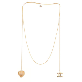 Chanel Heart and CC Charm Necklace Metal with Crystals