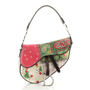 Christian Dior Vintage Saddle Bag Printed Satin Medium