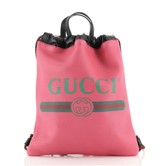Gucci Logo Drawstring Backpack Printed Leather Medium