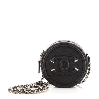 Chanel Filigree Round Clutch with Chain Quilted Caviar Mini