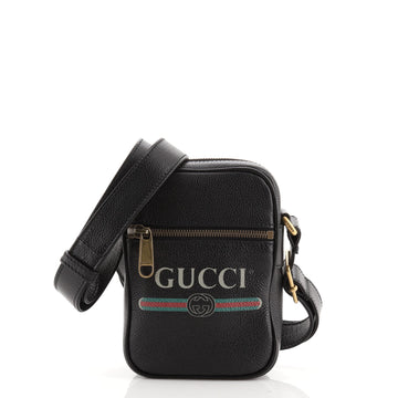 Gucci Logo Zip Messenger Bag Printed Leather Mini