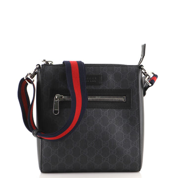 Gucci Web Strap Front Zip Messenger Bag GG Coated Canvas Small