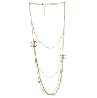 Chanel Triple CC Long Chain Necklace Crystal Embellished Metal