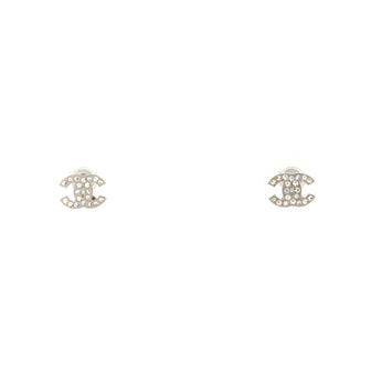 Chanel CC Stud Earrings Crystal Embellished Metal