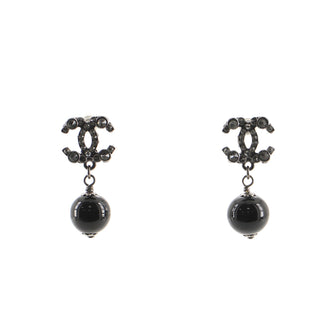 Chanel CC Drop Earrings Crystal Embellished Metal and Beads