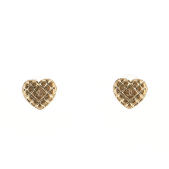 Chanel CC Quilted Heart Stud Earrings Metal