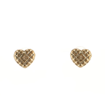 Chanel CC Quilted Heart Stud Earrings Metal