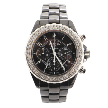 Chanel J12 Chronograph Automatic Watch Ceramic and Stainless Steel with Diamond Bezel 41