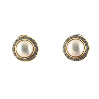 David Yurman Cerise Clip-On Earrings 18K Yellow Gold with Pearl and Diamonds