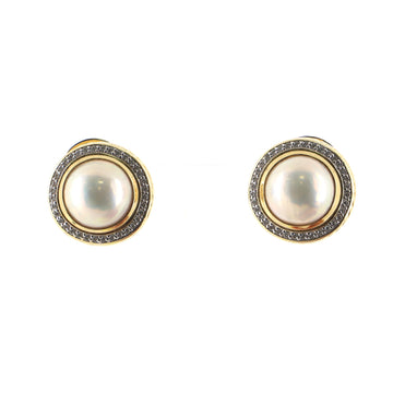 David Yurman Cerise Clip-On Earrings 18K Yellow Gold with Pearl and Diamonds