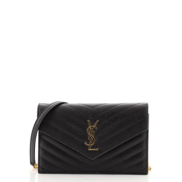 Saint Laurent Classic Monogram Wallet on Chain Matelasse Chevron Leather Small
