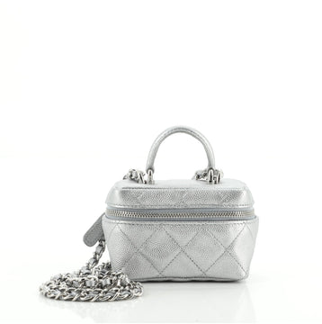 Chanel Top Handle Zip Around Vanity Case with Chain Quilted Caviar Mini