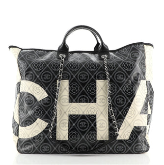 Chanel Logo Shopping Tote Printed Coated Canvas Large