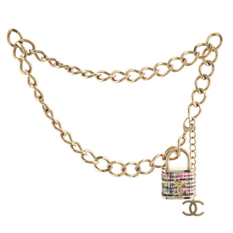 Chanel CC Oversized Padlock Chain Belt Metal and Tweed
