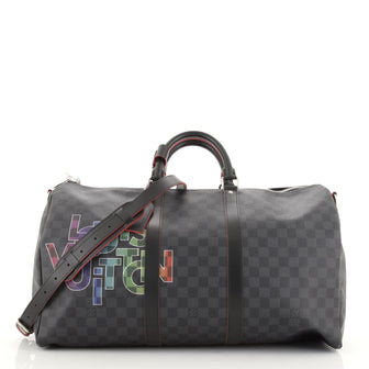Louis Vuitton Keepall Bandouliere Bag Limited Edition Interlinked Logo Damier Graphite 55