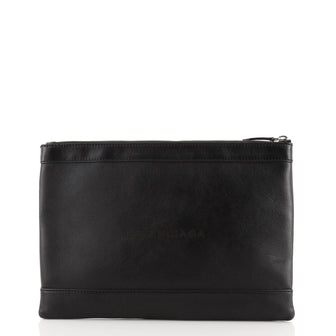 Balenciaga Navy Zip Pouch Leather Medium