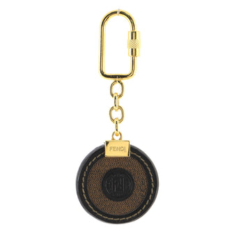 Fendi FF Logo Stamp Carabiner Bag Charm Embossed Leather and Coated Canvas