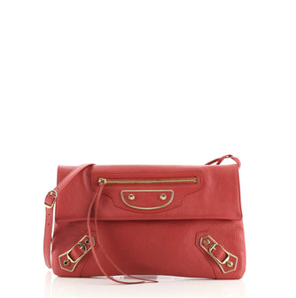 Balenciaga Classic Metallic Edge Envelope Strap Clutch Leather