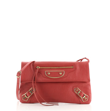 Balenciaga Classic Metallic Edge Envelope Strap Clutch Leather