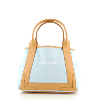 Balenciaga Navy Cabas Canvas with Leather Small