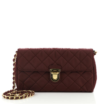 Prada Pushlock Chain Flap Bag Quilted Tessuto Small