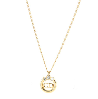 Christian Dior Vintage CD Circle Pendant Necklace Metal with Crystals
