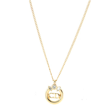 Christian Dior Vintage CD Circle Pendant Necklace Metal with Crystals