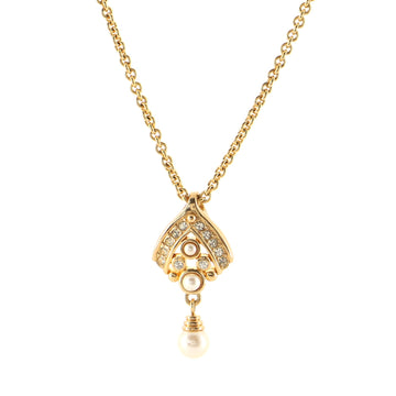 Christian Dior Vintage Drop Pendant Necklace Metal with Crystals and Faux Pearls