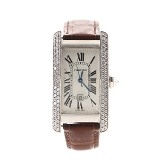 Cartier Tank Americaine Automatic Watch White Gold and Alligator with Diamond Bezel 23