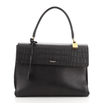 Saint Laurent Moujik Top Handle Bag Embossed Crocodile and Leather Medium