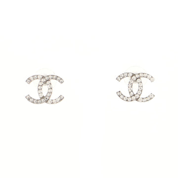 Chanel CC Stud Earrings Crystal Embellished Metal