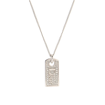 Christian Dior Vintage Logo Dog Tag Necklace Metal with Crystals