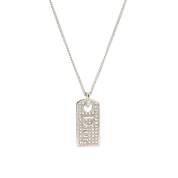 Christian Dior Vintage Logo Dog Tag Necklace Metal with Crystals