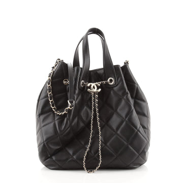 Chanel CC Dweller Drawstring Bucket Tote Quilted Lambskin Medium