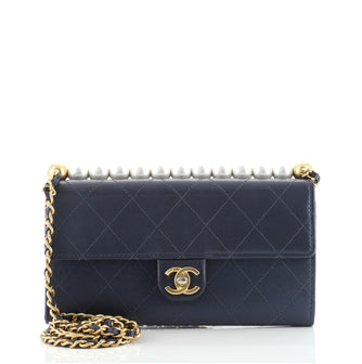Chanel Chic Pearls Clutch with Chain Quilted Goatskin