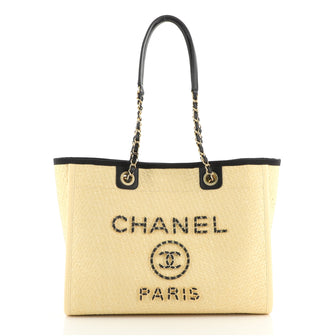 Chanel Deauville Tote Straw with Chain Detail Medium Neutral 2344371