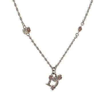Christian Dior Vintage D Logo Flower Pendant Necklace Crystal Embellished Metal