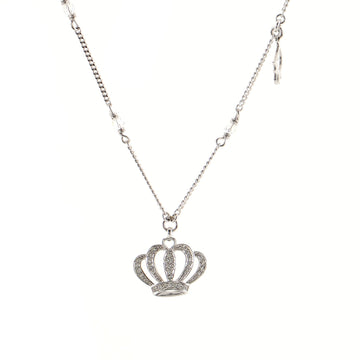 Christian Dior Vintage Crown Pendant Necklace Crystal Embellished Metal