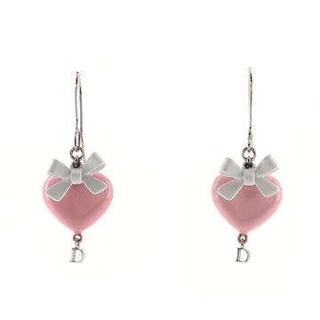 Christian Dior Vintage Bow Heart Dangle Earrings Metal and Enamel