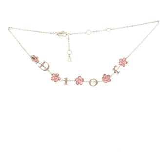 Christian Dior Vintage Flower Logo Letters Necklace Crystal Embellished Metal