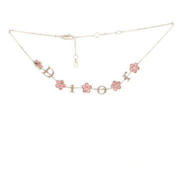 Christian Dior Vintage Flower Logo Letters Necklace Crystal Embellished Metal