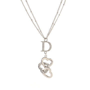 Christian Dior Triple Heart D Pendant Necklace Metal and Crystals