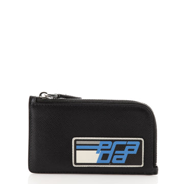 Prada Logo Zip Card Case Printed Saffiano