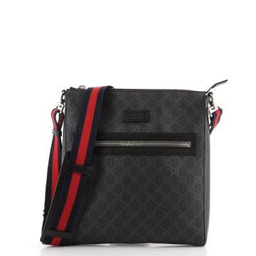 Gucci Web Strap Front Zip Messenger Bag GG Coated Canvas Medium