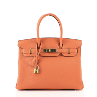 Hermes Birkin Handbag Orange Clemence with Gold Hardware 30